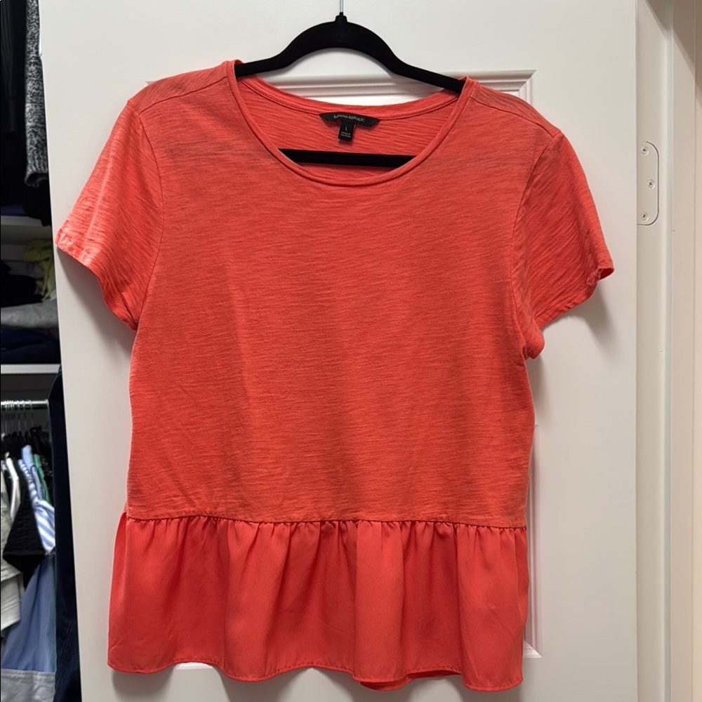 Banana Republic Orange Peplum Short Sleeve Tee